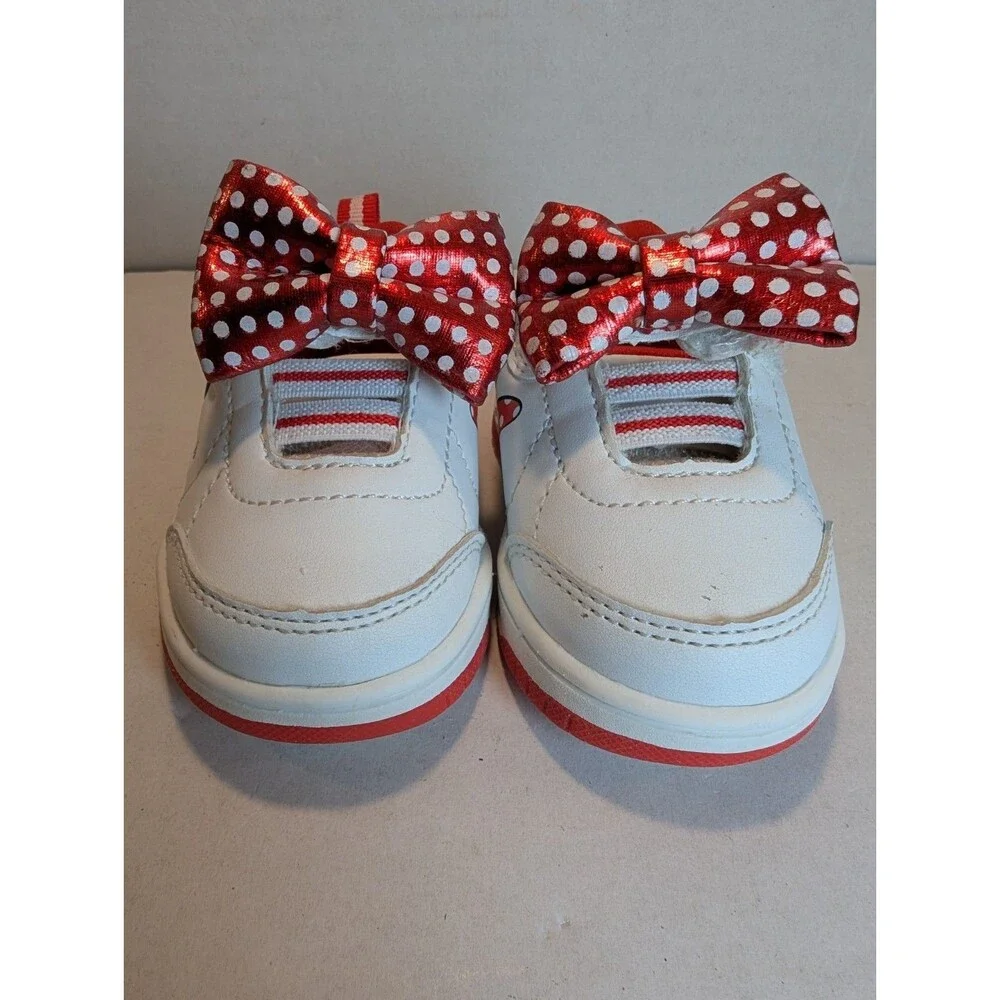 Minnie Mouse Disney Shoes Size 2 Toddler Canvas White And Red Bow Sparkles
